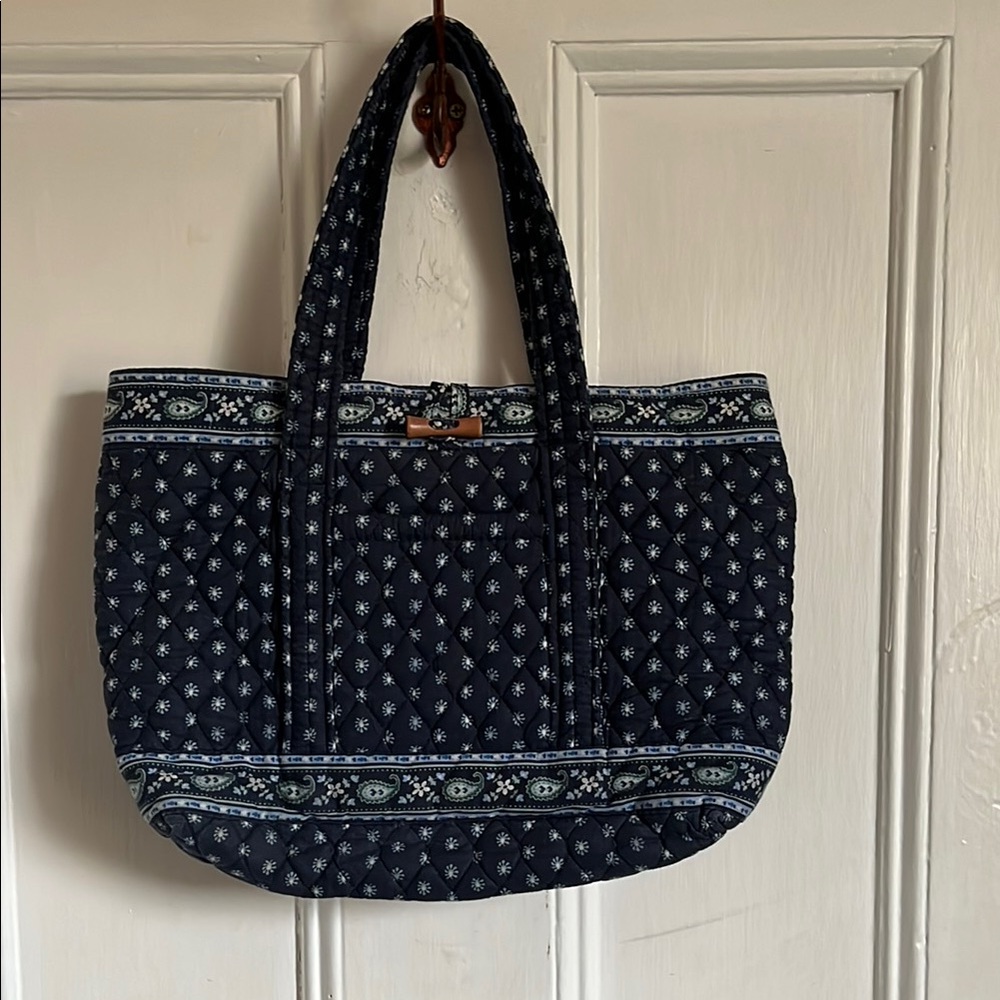 Vera Bradley Blue and White medium Tote Bag with green  paisley detail
